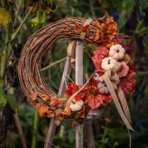 Artikel Dekorativ pumpa av tyg på pinne gulbrun orange Ø7cm 9 st