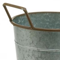 Artikel Planteringskärl med handtag, metallbehållare för plantering, växtkruka silver, brun Ø24cm H32,5cm