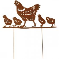 Blomplugg, kyckling med kycklingar, påsk, metalldekor med patina H21cm B40cm
