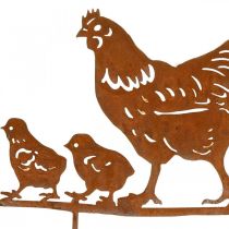 Blomplugg, kyckling med kycklingar, påsk, metalldekor med patina H21cm B40cm