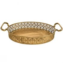 Dekorativ bricka oval guld metall bricka antik look guld set om 3