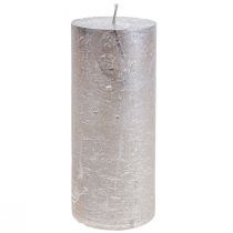 Artikel Blockljus platina glänsande mönster 200mm Ø85mm 2st