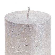 Artikel Blockljus platina glänsande mönster 200mm Ø85mm 2st