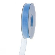 Artikel Organzaband presentband ljusblått band blå kant 15mm 50m