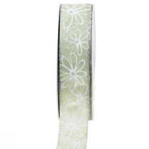 Artikel Presentband gröna blommor band pastell 25mm 18m