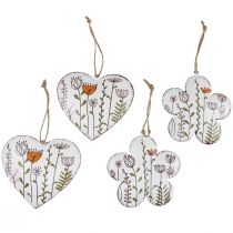 Artikel Hängande dekoration metalldekoration hjärtan och blommor vit 10cm 4 st