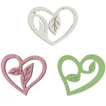 Artikel Trähjärtan dekorativa hjärtan trä rosa grön vit 5,5cm 18st
