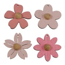 Artikel Träblommor hängande dekoration trä sommardekoration rosa 4,5cm 24 st