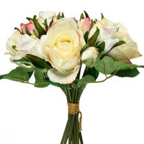 Artikel Konstgjorda rosor Krämgul Rosa Konstgjorda rosor Dekorbukett 29cm 12 st