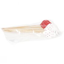 Artikel Hjärtan röda och vita prickiga blompluggar trä 6×5cm 18 st