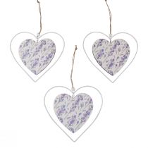 Dekorativa hjärtan för upphängning av vit lila 18,5×17cm 4st