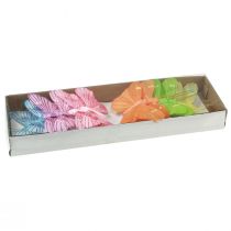 Artikel Dekorativa fjärilar på tråd färgglada fjädrar 5,5×8cm 12 st