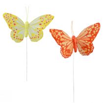 Artikel Dekorativa fjärilar på trådfjädrar orangegul 7×11cm 12st