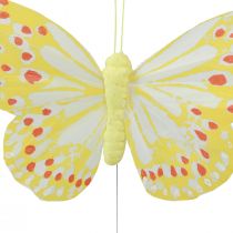 Artikel Dekorativa fjärilar på trådfjädrar orangegul 7×11cm 12st