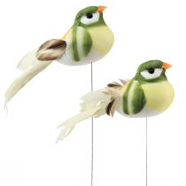 Artikel Fjäder fågel på tråd dekorativ fågel med fjädrar grön orange 4cm 12st