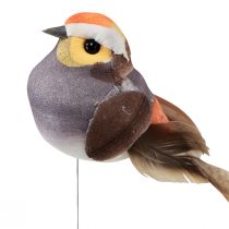 Artikel Fjäderfågel på tråd dekorativ fågel med fjädrar grå 4cm 12 st