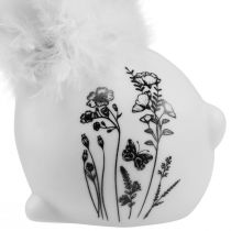 Artikel Keramik Kanin Vit Sittande Blommor Fjädrar 9×7×14cm 2st