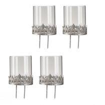 Artikel Värmeljushållare för pluggning med glas silver antik Ø7cm 4 st