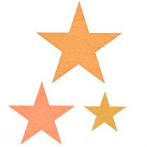 Artikel Scatter dekoration stjärnor trä orange 3 färger Ø3,5/5,5/7cm 48 st