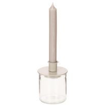 Artikel Metallljushållare i matt beige, liten ljusstake för koniska ljus, 8 cm, 3 stycken