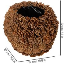 Artikel Dekorativ kruka med kottar, naturligt utseende, 27 cm. Rund kruka med tallkottar, naturbrun, tillverkad av tallkottar, 27 cm x 22 cm.