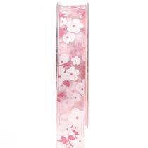 Artikel Organzaband rosa med blommor presentband 20mm 20m