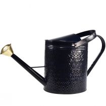Artikel Dekorativ vattenkanna, vintage blå och guldrutig metall, retrodesign för inomhusbruk, trädgård eller balkong, 65 cm