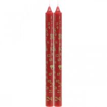 Adventskalenderljus röda julljus H25cm 2st