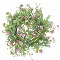 Ängskrans flockad med klöverrosa, grön Ø30cm
