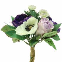 Bukett med anemoner och rosor violetta, kräm 30cm