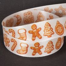 Artikel Presentband med pepparkaksfigurer. Festligt band för julklappar. 25mm x 18m.