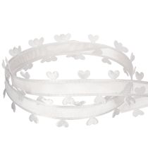 Artikel Dekorativt vitt band med hjärtan för kreativa pysselidéer, 20 mm x 15 m