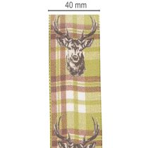 Artikel Dekorativt band med hjorthuvud och rutmönster, 40 mm x 15 m