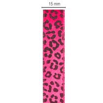 Artikel Dekorativt band med leopardmönster, rosa, 15mm x 18m