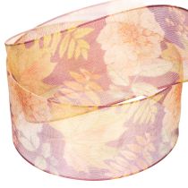 Artikel Presentband i höstfärger, organzaband med blommönster, 40mm, 15m