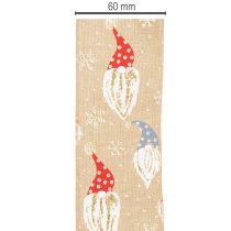 Artikel Dekorativt band med jultomtar på juteband, vintermotiv, 60 mm x 10 m