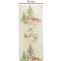 Artikel Dekorativt band med hjortmotiv, skog och blommor, 40 mm x 15 m