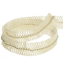 Artikel Juteband band med gyllene pärlor jute kräm 17mm 10m