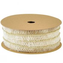Artikel Juteband band med gyllene pärlor jute kräm 17mm 10m