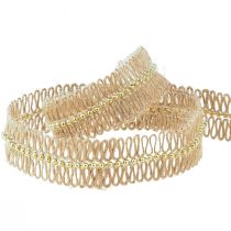 Artikel Juteband dekorativt band med gyllene pärlor jute 17mm 10m