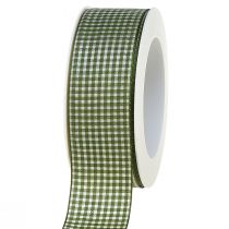 Presentband dekorativt band rutigt grön kräm 40mm 20m