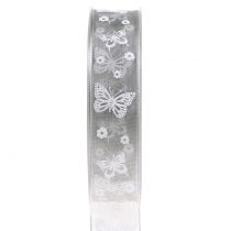 Organza band fjärilgrå 25mm 20m