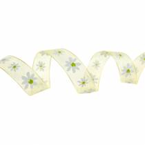 Organzaband gula blommor 15mm tygband dekorativt band sommardekoration 20m