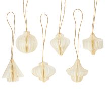 Artikel Pappers julgransprydnader, bikakepapper, vitt och guld, 4 cm, 6 stycken