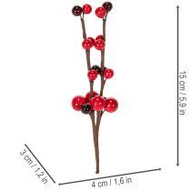 Artikel Konstgjord gren med röda bär, 15 cm, 6 stycken