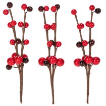 Artikel Konstgjord gren med röda bär, 15 cm, 6 stycken