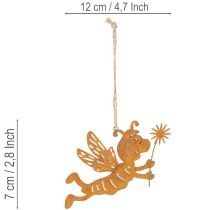 Artikel Hängande bidekoration, rostfärgad metall, sommardekoration, 12 cm, 6 stycken