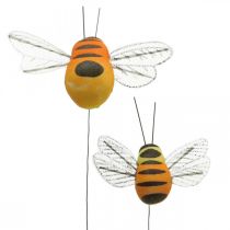 Deco bi, vårdekoration, bee on wire orange, gul B5/6,5cm 12st