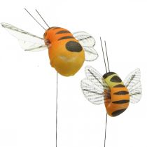 Deco bi, vårdekoration, bee on wire orange, gul B5/6,5cm 12st