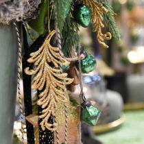 Artikel Trädhängen med glitter, dekorativa fjädrar för upphängning, juldekorationer gyllene L16cm 6 st